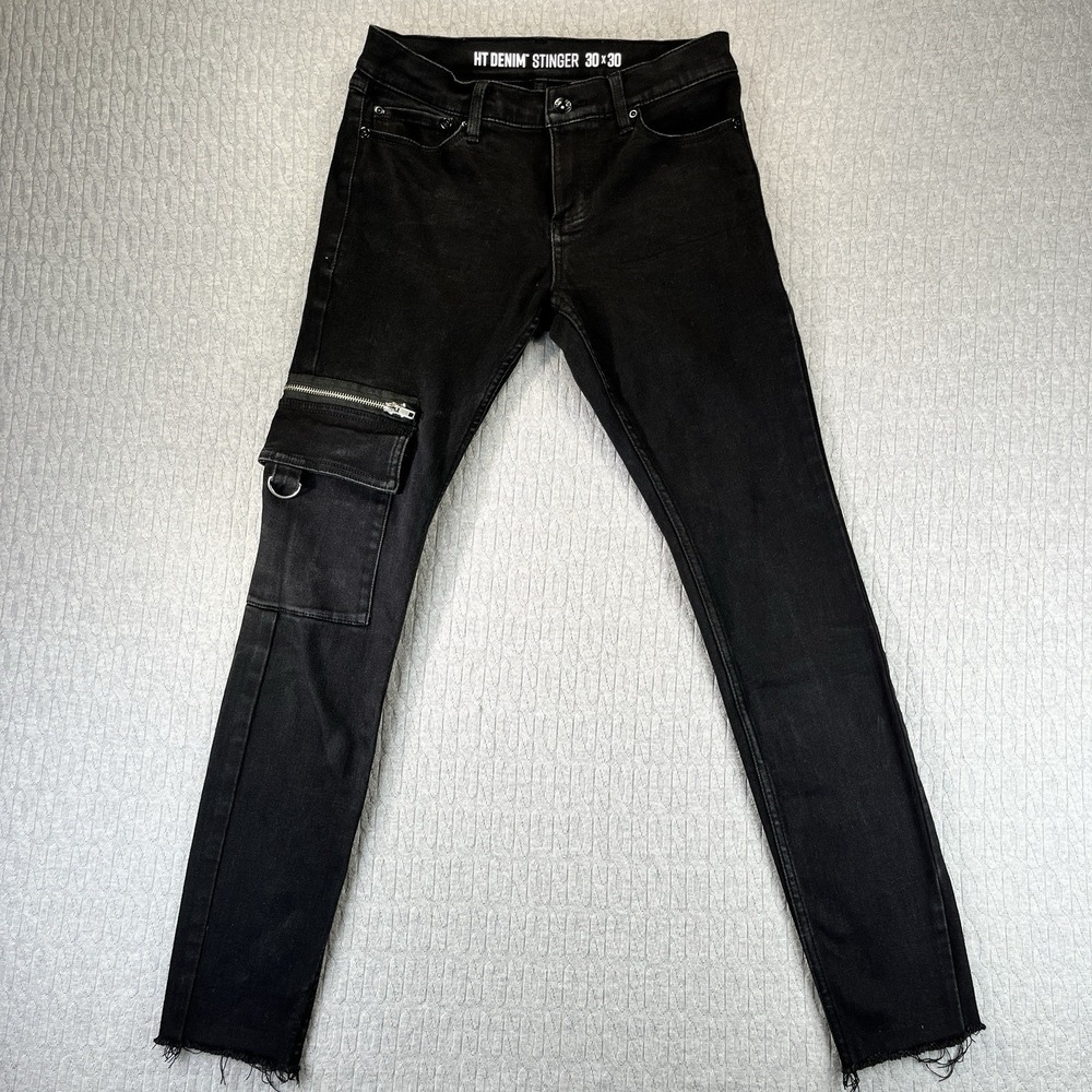 HT Denim Stinger Jeans Mens 30x30 Black Cargo Skinny Goth Death Rock & Roll Core